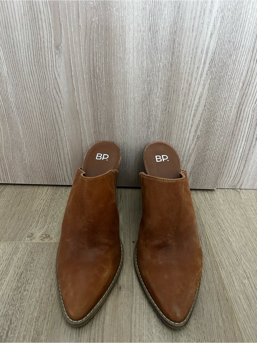 bp Tan Leather Pointed Slip-On Mules